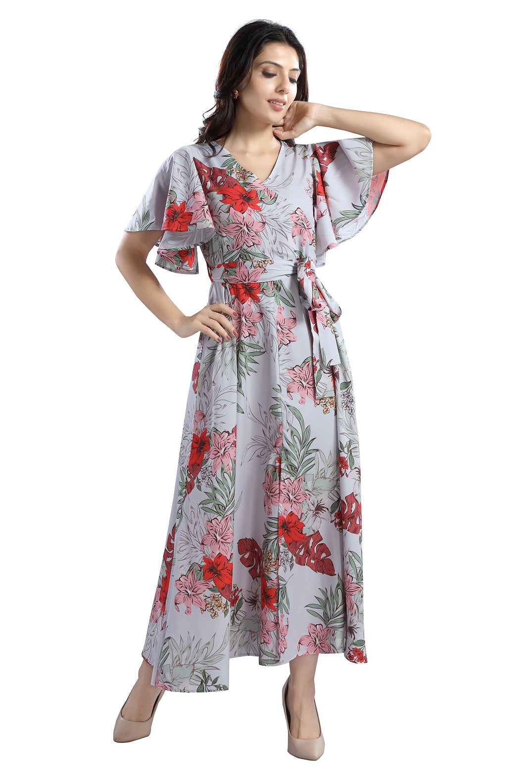 Cherrylavish Tropical Floral printed maxi dress With Belt