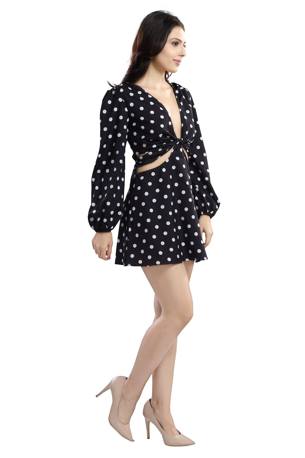 Cherrylavish Polka Dot Print Crepe Fit & Flare Dress With Cut-outs