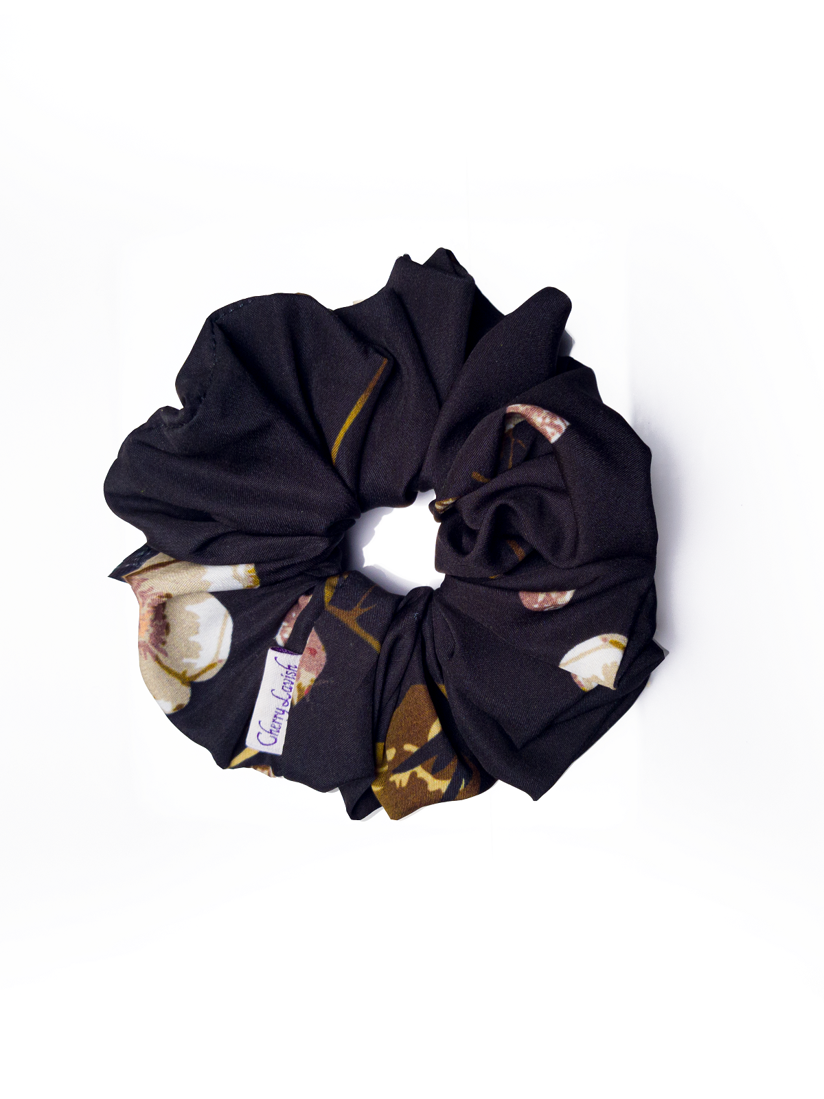 Black Floral Polyester Hair Scrunchy - Pack of 3
