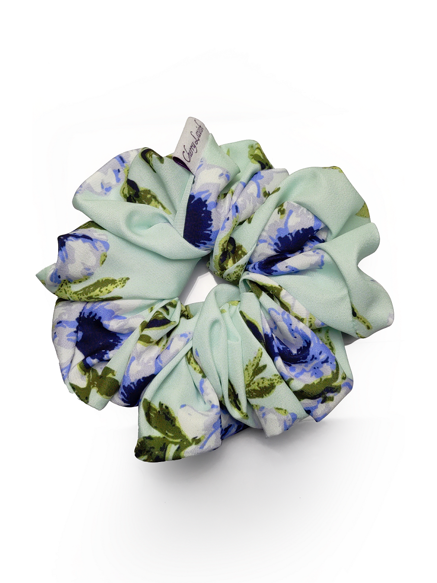Green Floral Polyester Hair Scrunchy