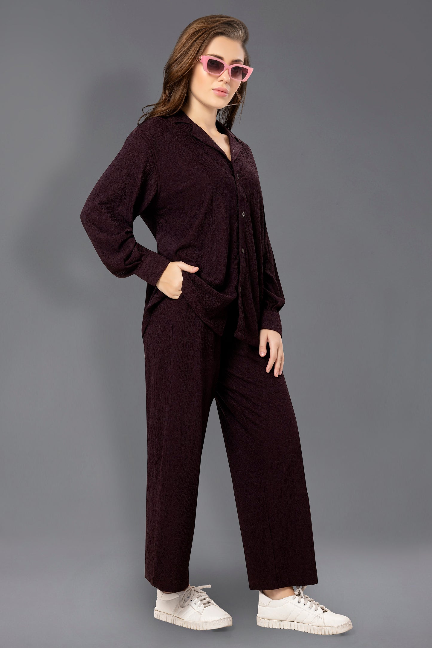 Cherrylavish Women Drop Shoulder Shirt and Trouser Co-Ords