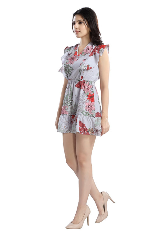 Cherrylavish Tropical Floral Print Ruffled Fit & Flare Mini Dress