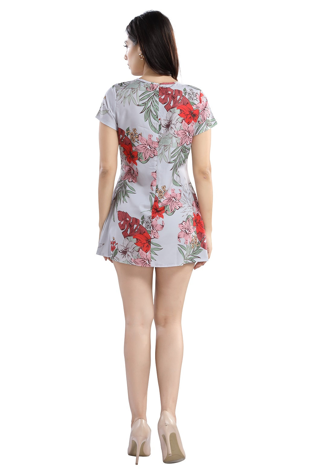 Cherrylavish  Tropical Floral Crepe Mini A-Line Dress With Cut-outs