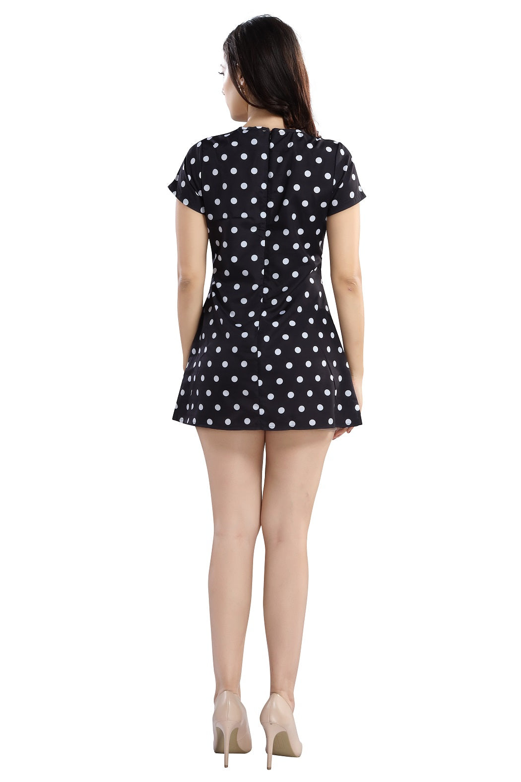 Cherrylavish  Polka Dot Crepe Mini A-Line Dress With Cut-outs