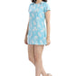 Cherrylavish  Blue & White Floral Crepe Mini A-Line Dress With Cut-outs