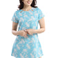 Cherrylavish  Blue & White Floral Crepe Mini A-Line Dress With Cut-outs