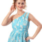 Cherrylavish Blue & White Floral Print One Shoulder Maxi Dress