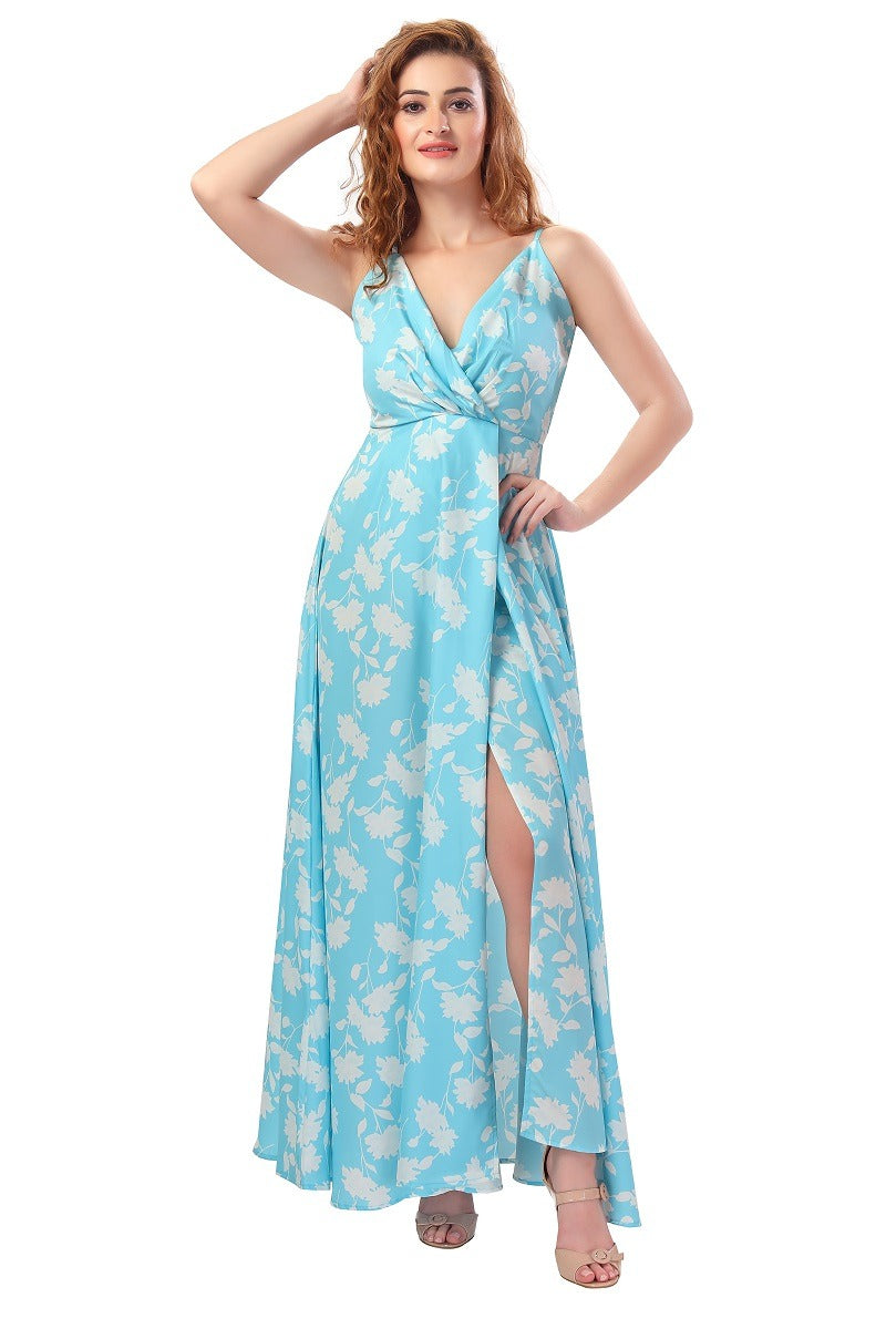 Maxi Dress  Blue & White Floral Print