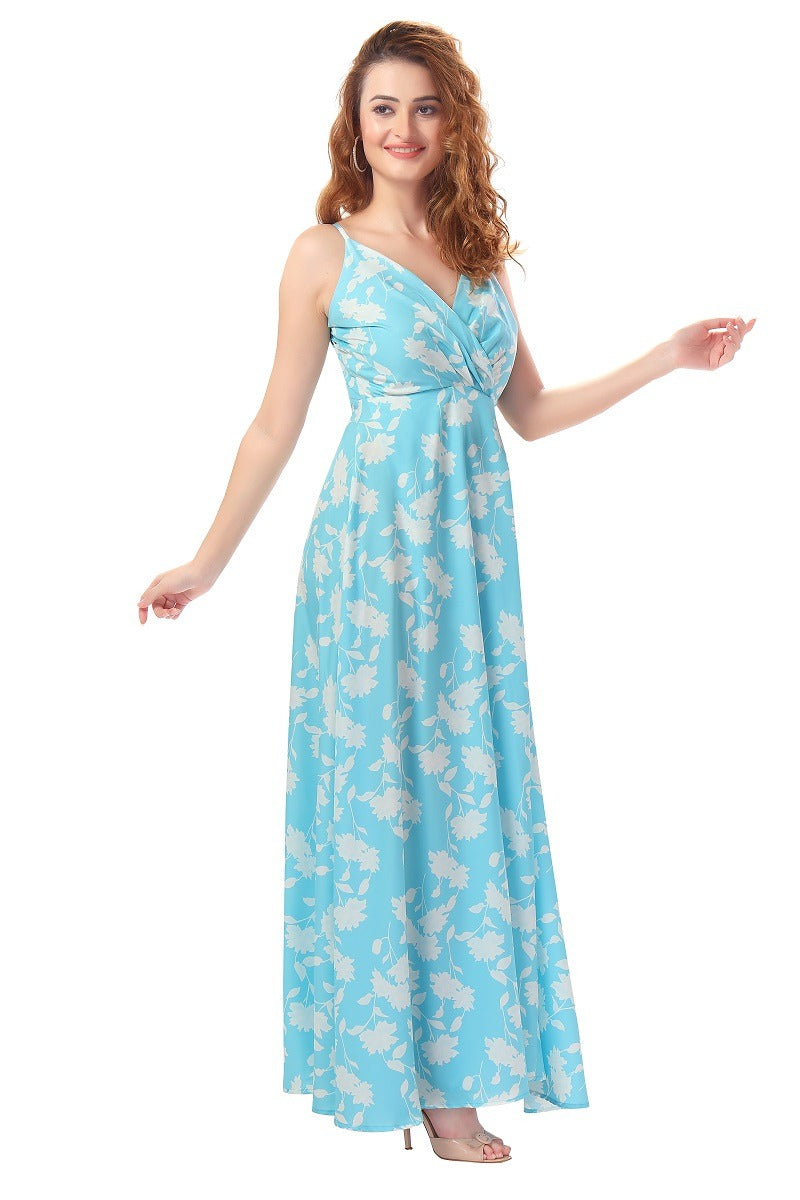 Maxi Dress  Blue & White Floral Print