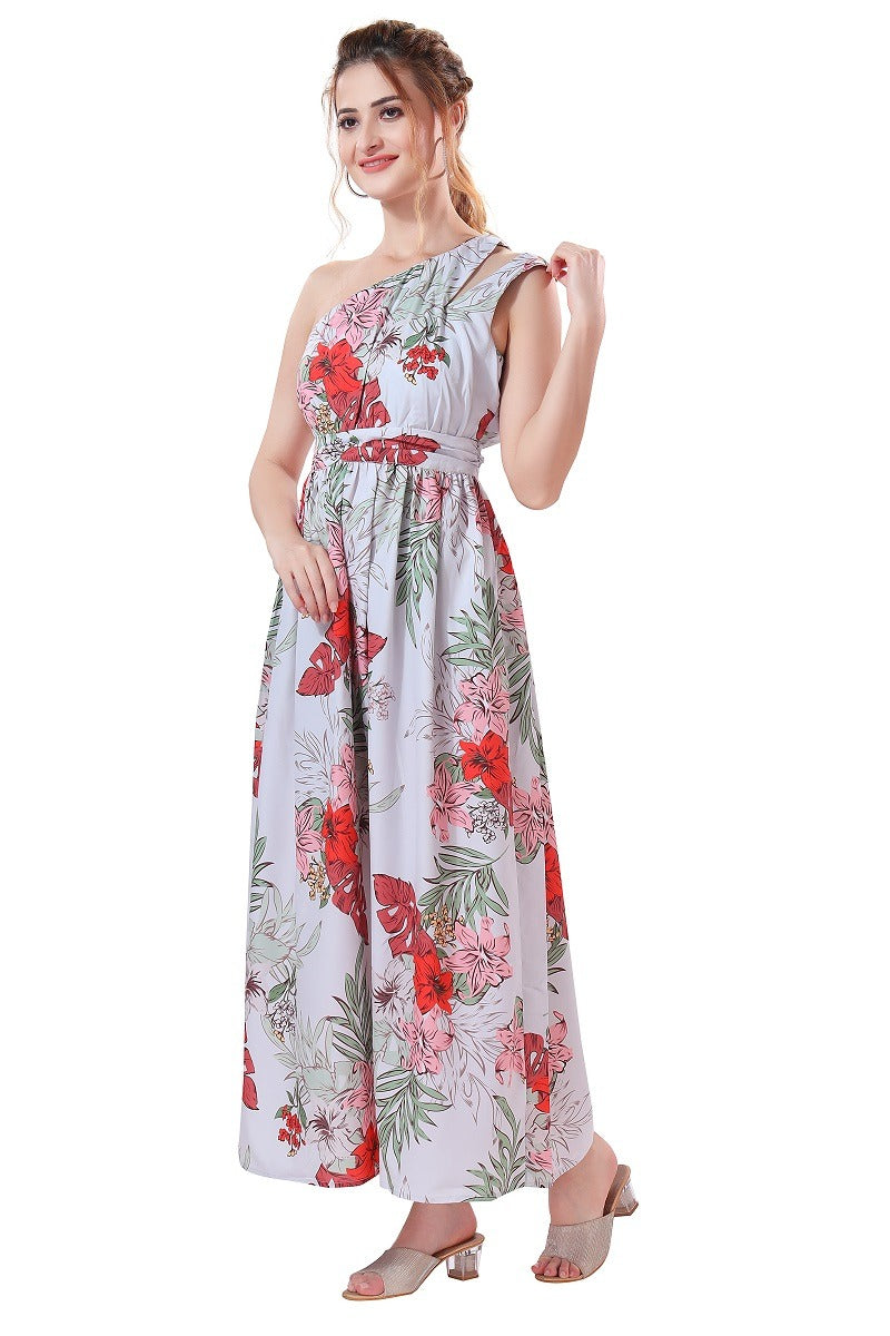 Cherrylavish Tropical Floral Print One Shoulder Maxi Dress