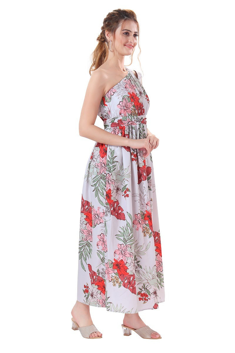 Cherrylavish Tropical Floral Print One Shoulder Maxi Dress