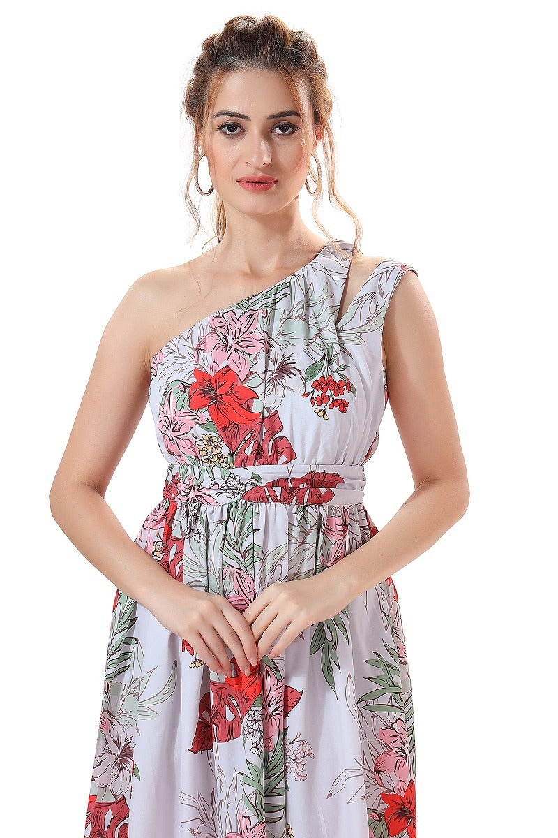 Cherrylavish Tropical Floral Print One Shoulder Maxi Dress