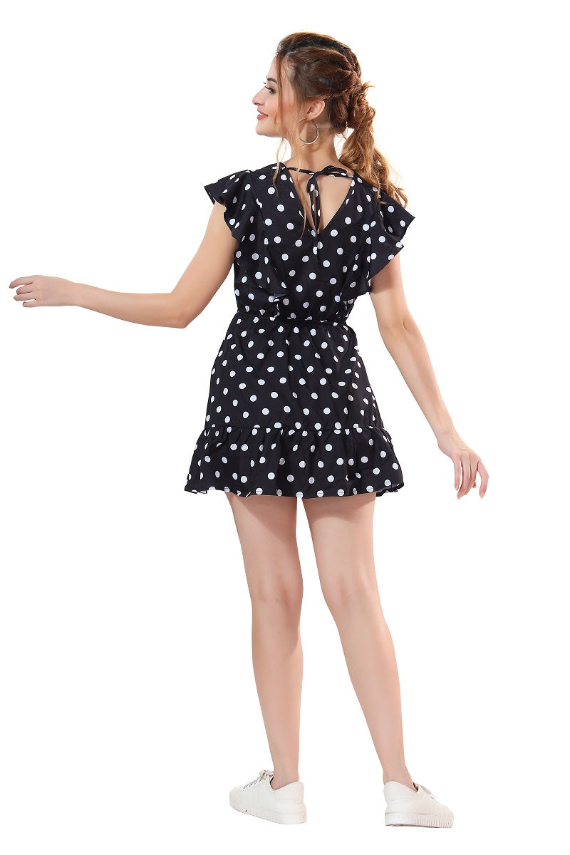 Cherrylavish Polka Dot Print Ruffled Fit & Flare Mini Dress