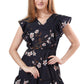 Cherrylavish Black Floral Print Ruffled Fit & Flare Mini Dress