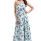 Mint & Blue Floral Printed  Shoulder Straps Dress