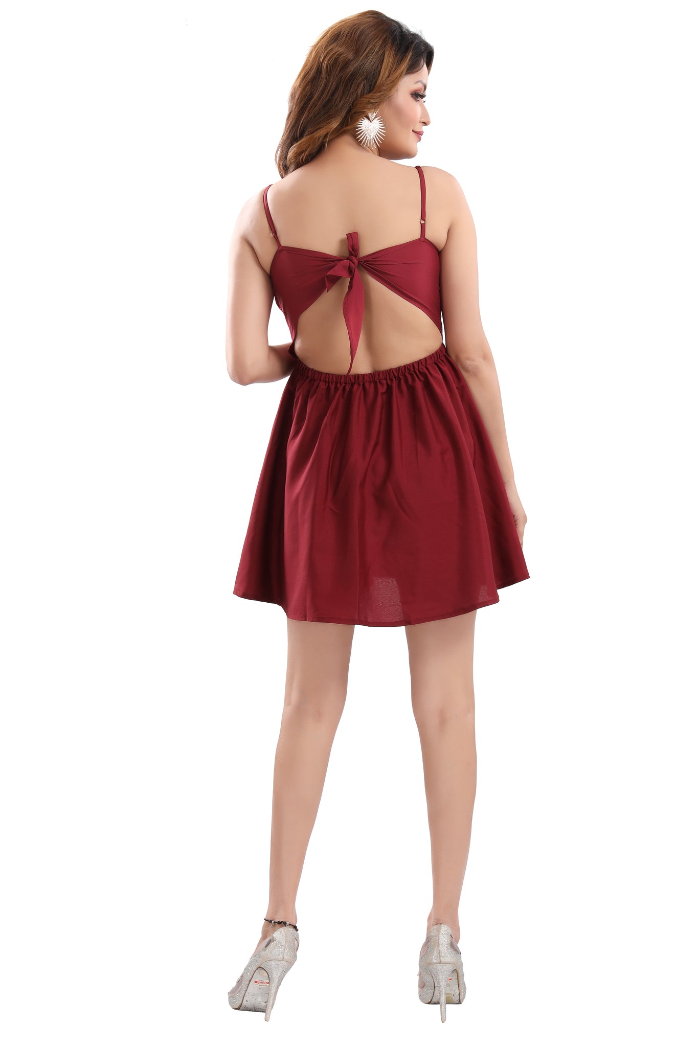 Solid Maroon Fit & Flare Dress