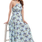 Mint & Blue Floral Printed  Shoulder Straps Dress
