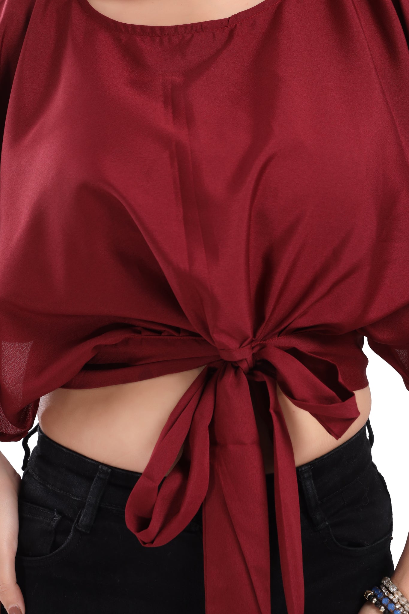 Solid Maroon Clinched Waist Top